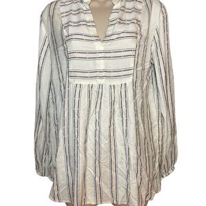 LOFT White pink and Blue Side Slits Small Striped Women's Blouse like new